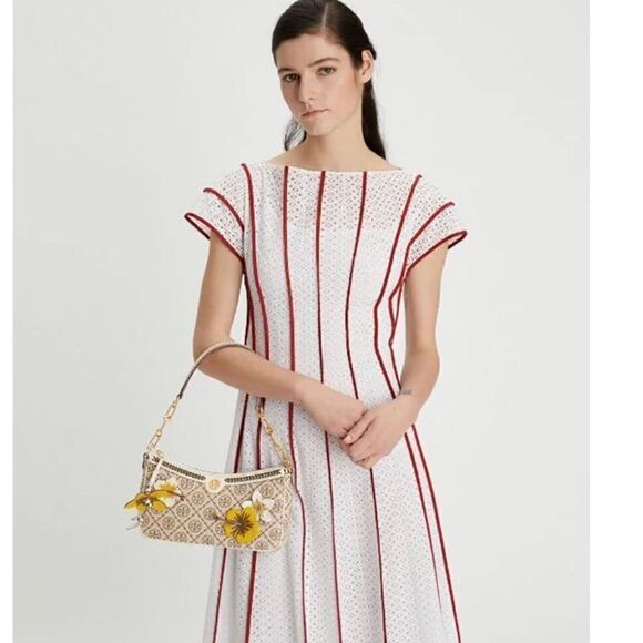 NWT TORY BURCH  T Monogram Braided Floral Studio Shoulder Bag new with tag - Picture 5 of 10